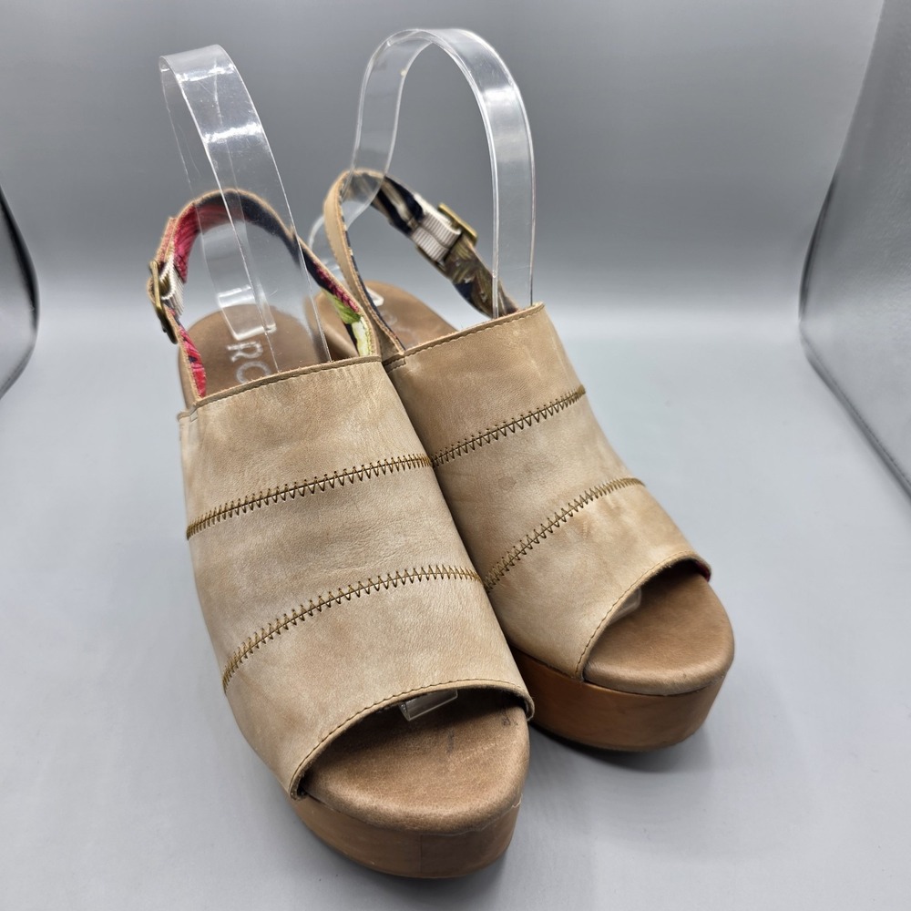 ROAN by Bed Stu Labadee‎ Sandals Womens 6.5 Tan Leather Wedge Platform Wood Heel